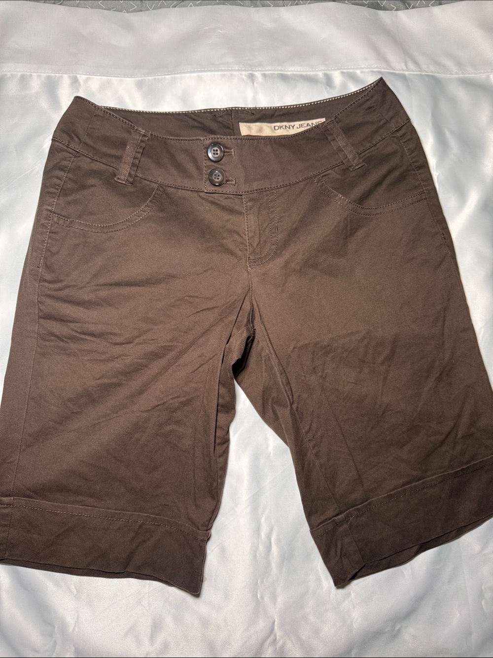 DKNY Brown Women’s Bermuda Shorts with Double Button Waist